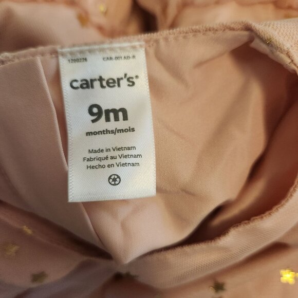 Carters Baby Girls Light Pink Tulle Dress Gold Star Print with Diaper Cover 9M - Picture 2 of 10